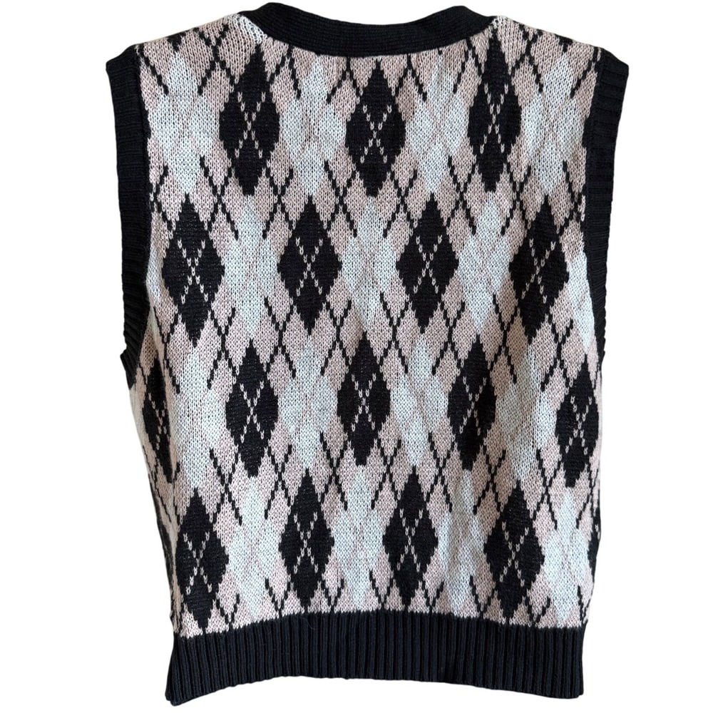 Cottagecore Argyle Knit Sweater Vest Soft Preppy Academia Layering Piece M - Picture 5 of 7